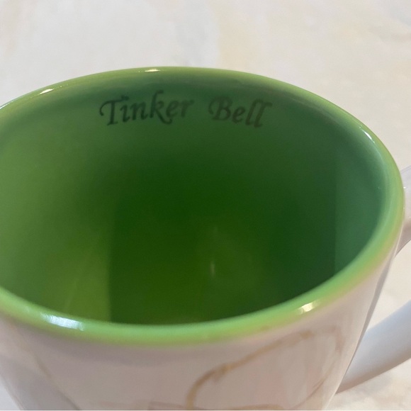 Tinkerbell Disney Parks Coffee Mug Bejeweled T White and Green Graphic Peter Pan - Picture 2 of 7